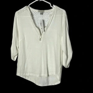 NWT sheer ,lace , 100 Cotton,t shirt material ,blouse  Tie roll cuff,cottagecore